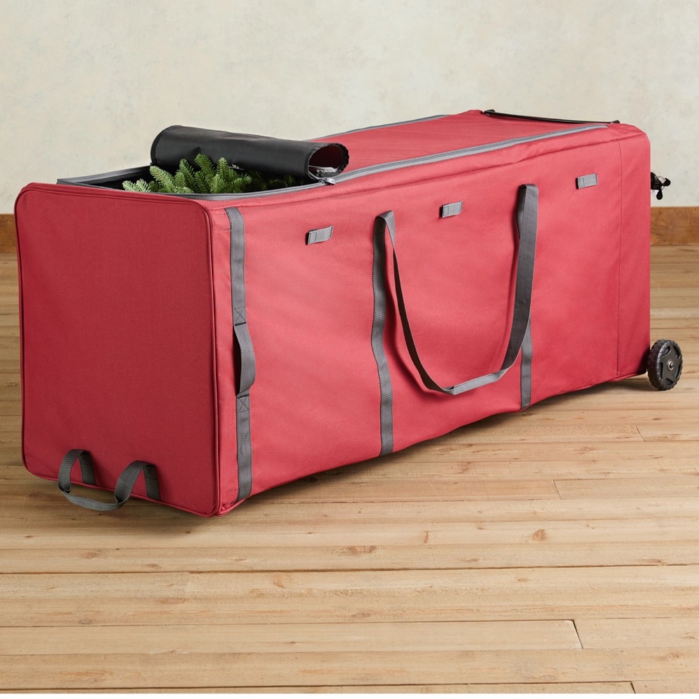 Red Wheeled Christmas Tree Storage Bag Balsam Hill made nice!!!